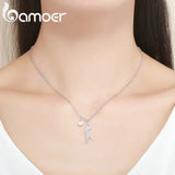 925 Silver Cat Pendant Necklace with Shell Pearl Chain for Women