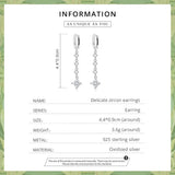 925 Silver Square Zircon Drop Earrings Women Linear Fine Jewelry