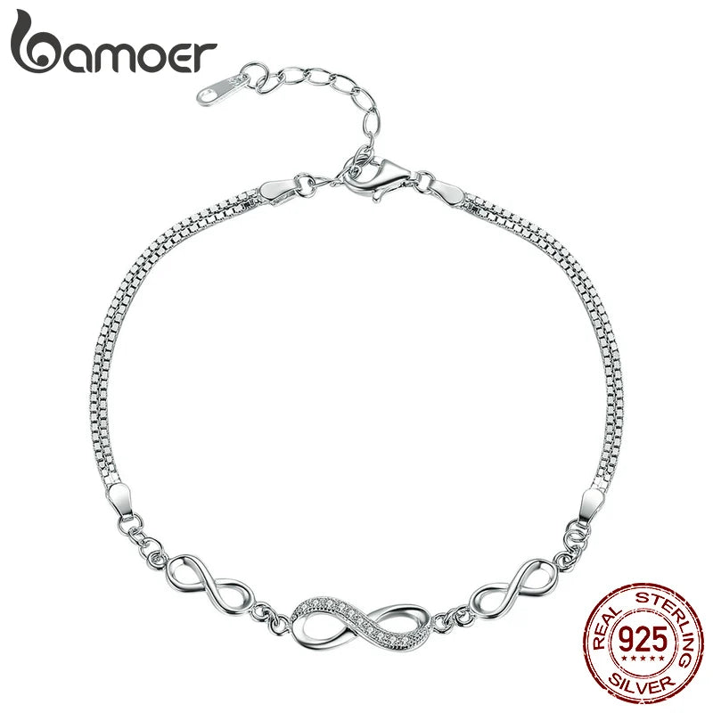 925 Silver Infinity Love Chain Link Zircon Bracelet for Women