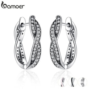 Bamoer 925 Silver Twisted Hoop Earrings Clear CZ Wedding Jewelry