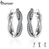 Bamoer 925 Silver Twisted Hoop Earrings Clear CZ Wedding Jewelry