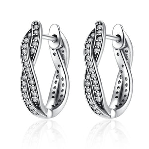 Bamoer 925 Silver Twisted Hoop Earrings Clear CZ Wedding Jewelry