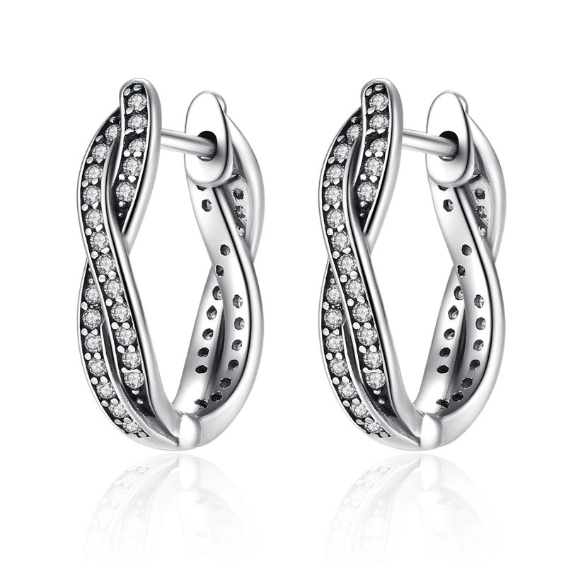 Bamoer 925 Silver Twisted Hoop Earrings Clear CZ Wedding Jewelry