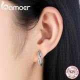 Bamoer 925 Silver Twisted Hoop Earrings Clear CZ Wedding Jewelry