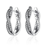 Bamoer 925 Silver Twisted Hoop Earrings Clear CZ Wedding Jewelry