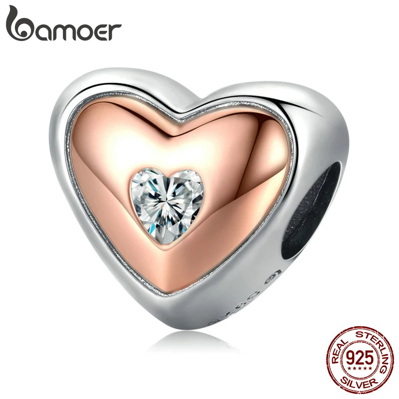 925 Silver Rose Heart Charms for Bracelet Jewelry