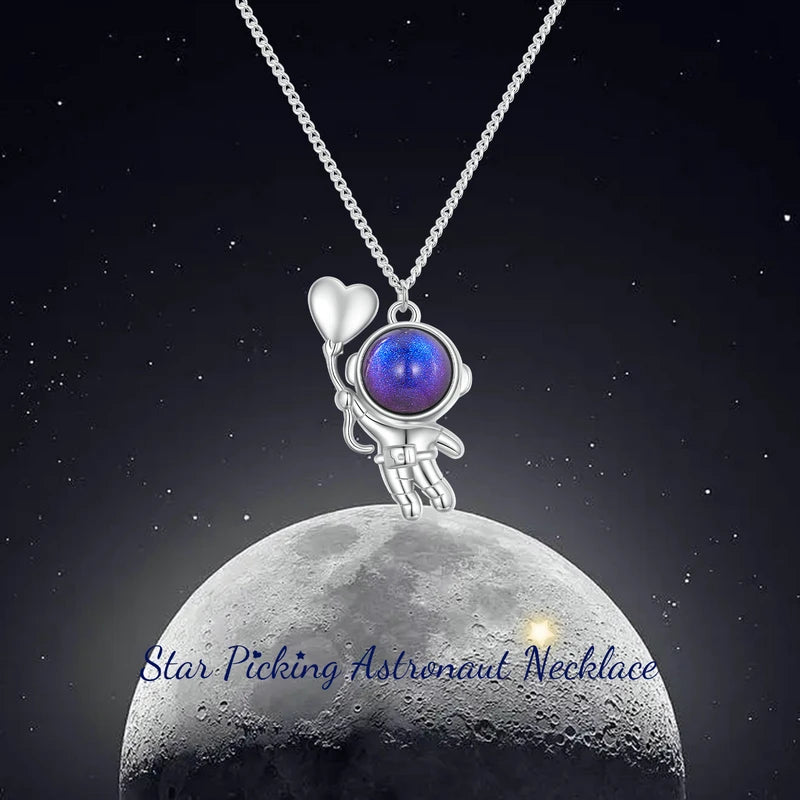 925 Silver Aerospace Necklace Star Astronaut Pendant Jewelry Gift