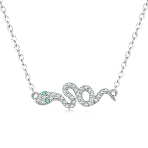 925 Silver Snake Necklace Heart Pendant for Women