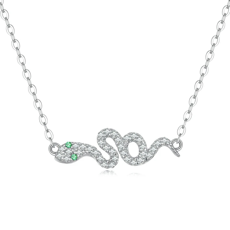 925 Silver Snake Necklace Heart Pendant for Women