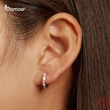 925 Silver Pink Check Ear Buckles Earrings Women S925 Fine Jewelry