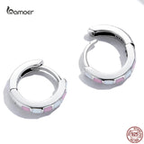 925 Silver Pink Check Ear Buckles Earrings Women S925 Fine Jewelry