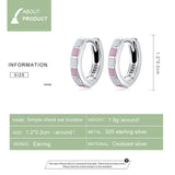 925 Silver Pink Check Ear Buckles Earrings Women S925 Fine Jewelry