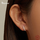 925 Silver Pink Check Ear Buckles Earrings Women S925 Fine Jewelry