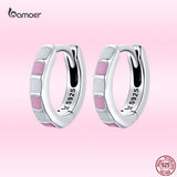 925 Silver Pink Check Ear Buckles Earrings Women S925 Fine Jewelry