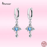 Vintage Cross Heart Pendent Silver Drop Earrings for Women