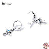 Vintage Cross Heart Pendent Silver Drop Earrings for Women