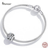 925 Sterling Silver Vintage Flower Pattern Beaded Charm Bracelet Bangle