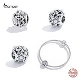 925 Sterling Silver Vintage Flower Pattern Beaded Charm Bracelet Bangle