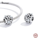 925 Sterling Silver Vintage Flower Pattern Beaded Charm Bracelet Bangle
