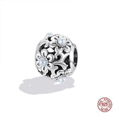 925 Sterling Silver Vintage Flower Pattern Beaded Charm Bracelet Bangle
