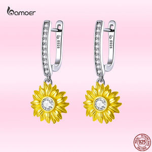 Gold-Plated Sunflower Earrings 925 Silver Ear Buckle