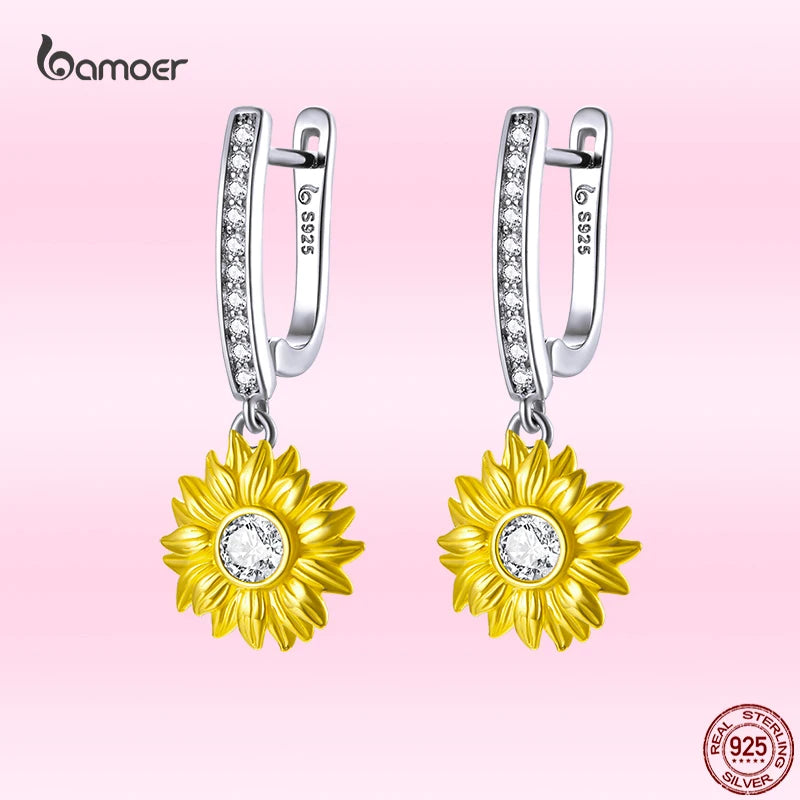 Gold-Plated Sunflower Earrings 925 Silver Ear Buckle