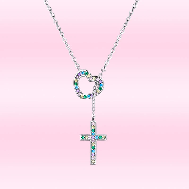 925 Silver Love Cross Necklace for Women