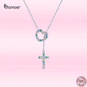 925 Silver Love Cross Necklace for Women