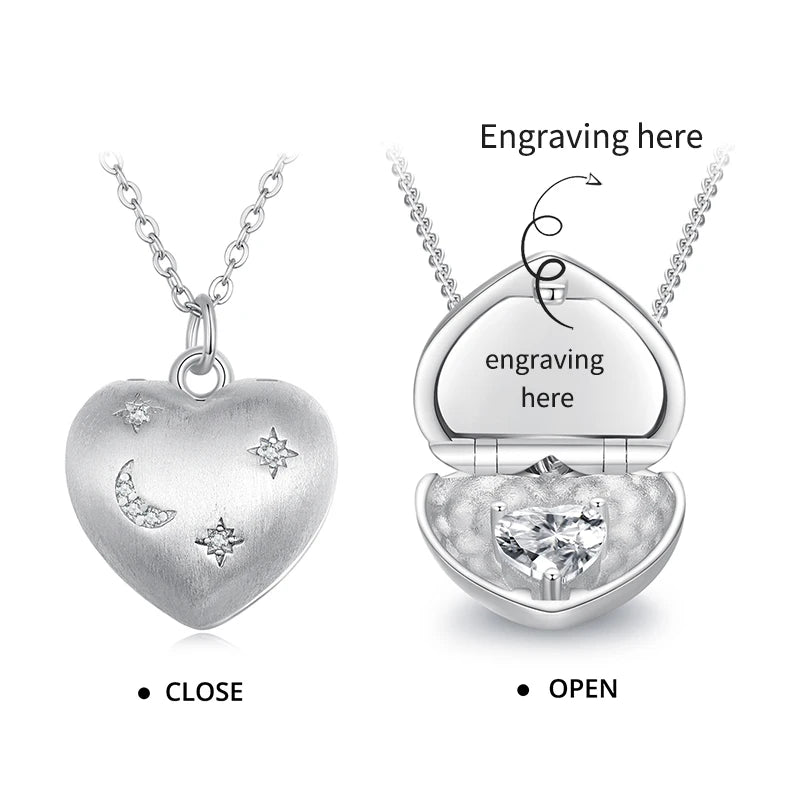 Heart-shape Open-able Necklace 925 Sterling Silver Mothers Birthday Jewelry