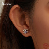 Crab Stud Earrings 925 Silver Purple Zircon Ear Studs for Women