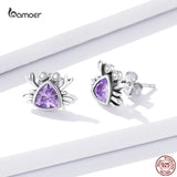Crab Stud Earrings 925 Silver Purple Zircon Ear Studs for Women