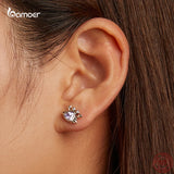 Crab Stud Earrings 925 Silver Purple Zircon Ear Studs for Women
