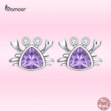 Crab Stud Earrings 925 Silver Purple Zircon Ear Studs for Women
