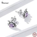 Crab Stud Earrings 925 Silver Purple Zircon Ear Studs for Women