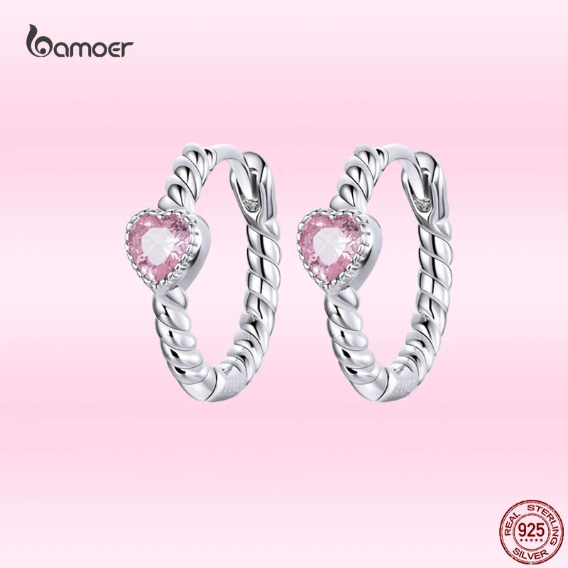 925 Silver Love Earrings Heart Zircon Jewelry