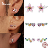 Bamoer Fairy Stud Earrings 925 Silver Rainbow Ear Studs Jewelry