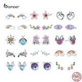 Bamoer Fairy Stud Earrings 925 Silver Rainbow Ear Studs Jewelry