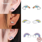 Bamoer Fairy Stud Earrings 925 Silver Rainbow Ear Studs Jewelry