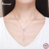 925 Silver Heart Key Pendant Necklace for Women Romantic Jewelry Gift