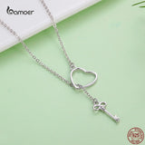 925 Silver Heart Key Pendant Necklace for Women Romantic Jewelry Gift