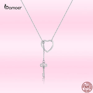925 Silver Heart Key Pendant Necklace for Women Romantic Jewelry Gift