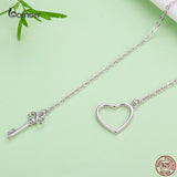 925 Silver Heart Key Pendant Necklace for Women Romantic Jewelry Gift