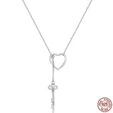 925 Silver Heart Key Pendant Necklace for Women Romantic Jewelry Gift