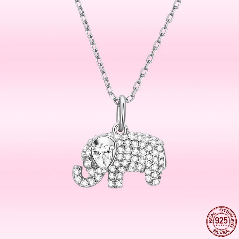 925 Sterling Silver Baby Elephant Necklace for Women Animal Pendant