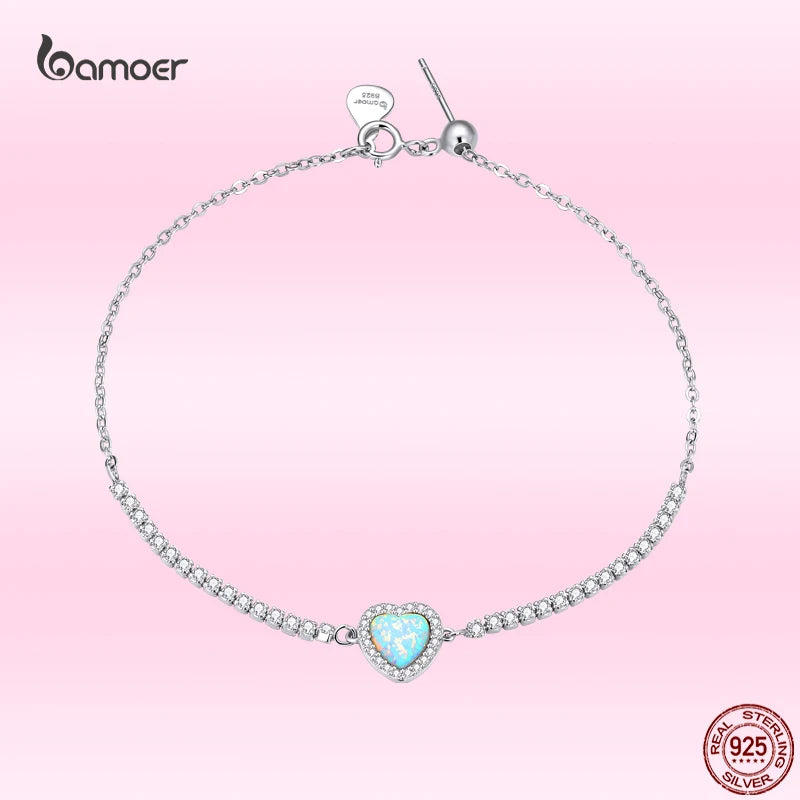 Opal Love Bracelet 925 Sterling Silver Heart Shaped Ladies All-match