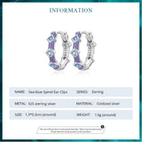 925 Silver Sea-blue Spinel Ear Clips Zirconuim Ear Buckles