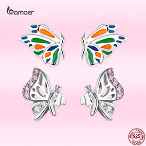 Colorful Butterfly Ear Studs 925 Silver Piercing Earrings