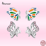 Colorful Butterfly Ear Studs 925 Silver Piercing Earrings