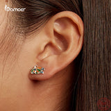 Colorful Butterfly Ear Studs 925 Silver Piercing Earrings