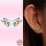 Colorful Butterfly Ear Studs 925 Silver Piercing Earrings